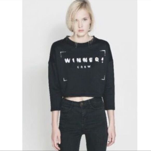 Zara Oversized Crop Winners Crew Pullover Sweatshirt - Picture 1 of 7